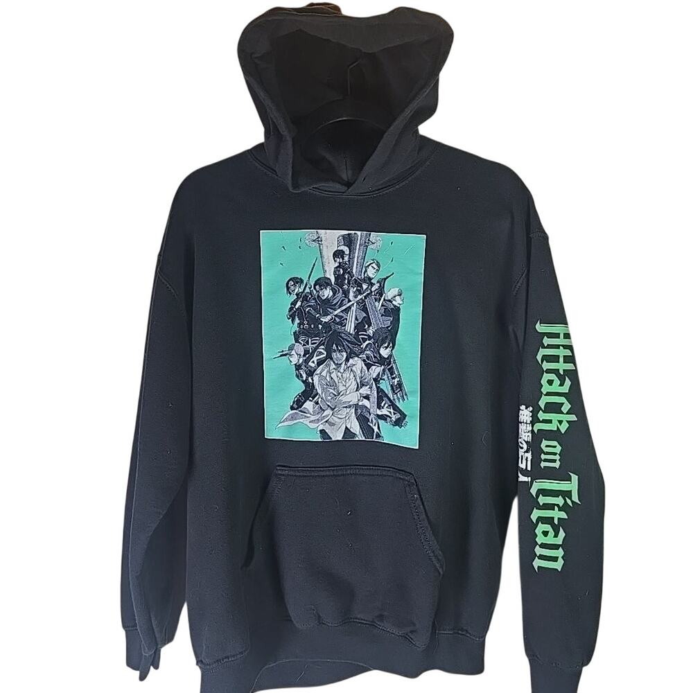 Attack On Titan Anime Hoodie Sweatshirt Mens Small Black Front And Back Design
